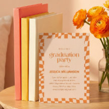 Orange Checker Modern Graduation Party 2026