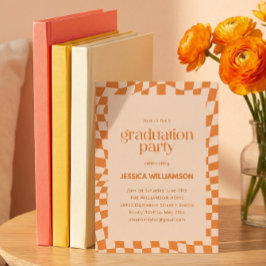 Orange Checker Modern Graduation Party 2026 Einladung
