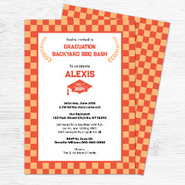 Orange Checkerboard Backyard Graduation Party Einladung