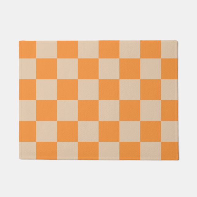 Orange Checkered Gingham Pattern Fußmatte (Vorderseite)