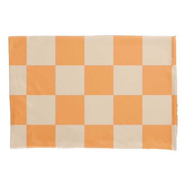 Orange Checkered Gingham Pattern Kissenbezug (Vorderseite)