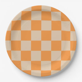 Orange Checkered Gingham Pattern Pappteller