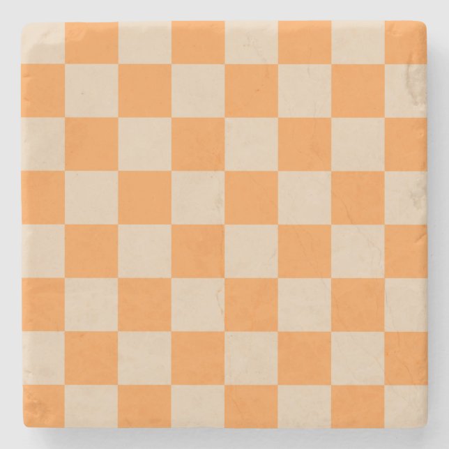 Orange Checkered Gingham Pattern Steinuntersetzer (Vorderseite)