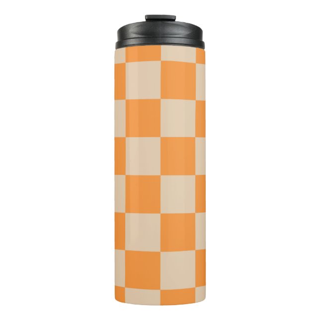 Orange Checkered Gingham Pattern Thermosbecher (Vorderseite)