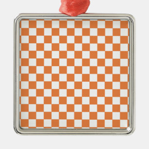 Orange Checkered Pattern Silbernes Ornament