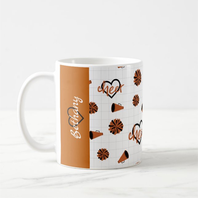 Orange Cheer Hearts, Pom Poms, Megaphon Kaffeetasse (Links)