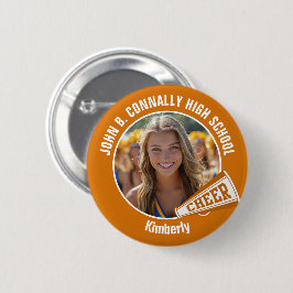 Orange Cheerleader Foto High School Spirit Cheer Button