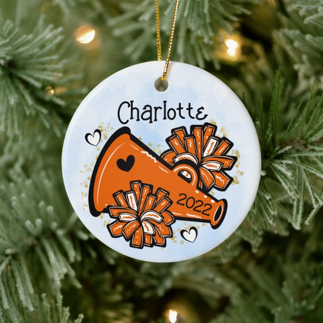 Orange Cheerleader Ornament Megaphone Pom Pom Nied (Baum)
