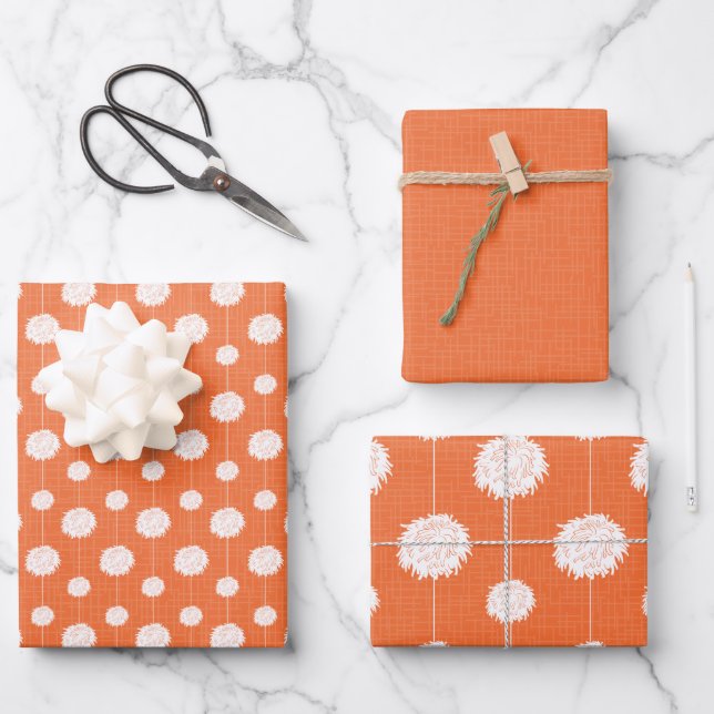 Orange Cheerleader Pom Pom Pattern Geschenkpapier Set (Vorderseite)