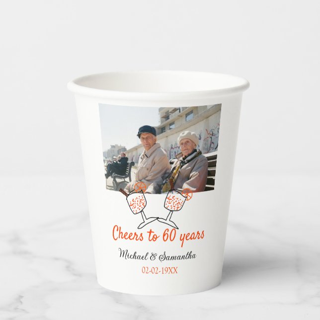 Orange cheers to 60 years anniversary wedding  pappbecher (Vorderseite)