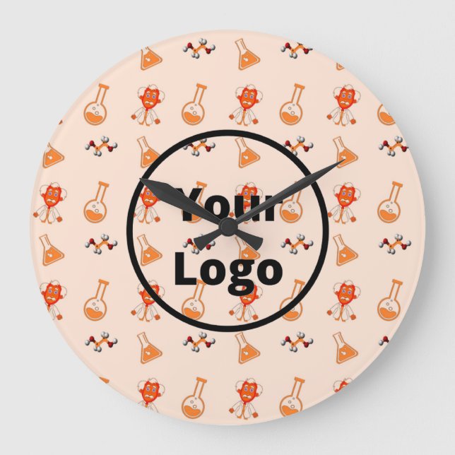 Orange chemical business pattern große wanduhr (Vorderseite)