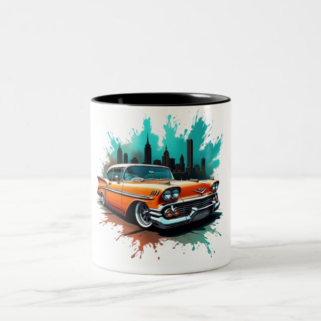 Orange Chevy Splash Mug Zweifarbige Tasse (Mittel)