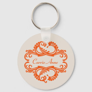 Orange Chic Damask Keychain Schlüsselanhänger