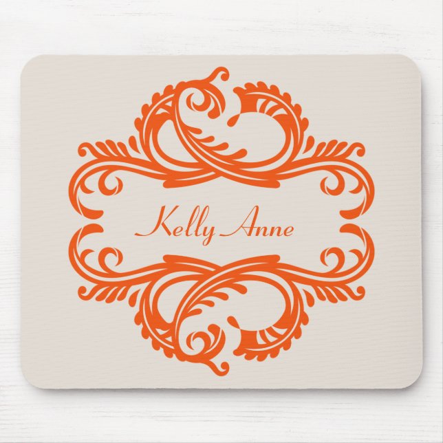 Orange Chic Damask Mousepad (Vorne)