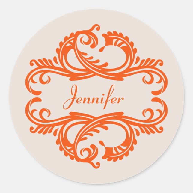 Orange Chic Damask Stickers (Vorderseite)