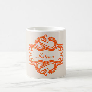 Orange Chic Damask Tasse