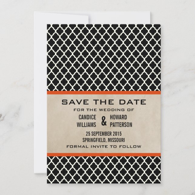 Orange Chic Quatrefolie Save the Date einladen (Vorderseite)