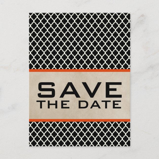 Orange Chic Quatrefolie Save the Date Postkarte (Vorderseite)