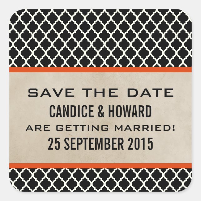 Orange Chic Quatrefolien Save the Date Stickers (Vorderseite)