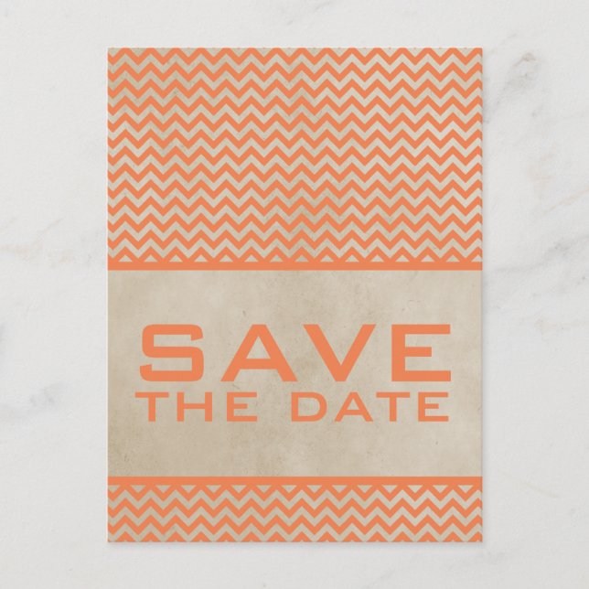 Orange Chic Zickzack Save the Date Postkarte (Vorderseite)