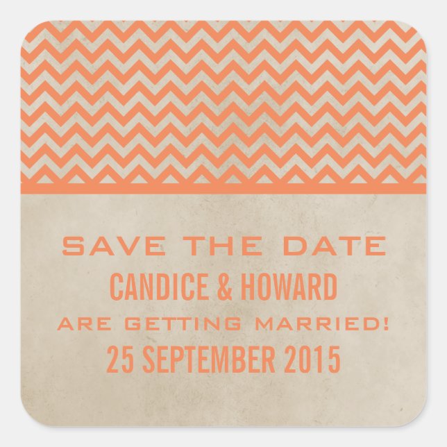 Orange Chic Zickzack Save the Date Stickers (Vorderseite)