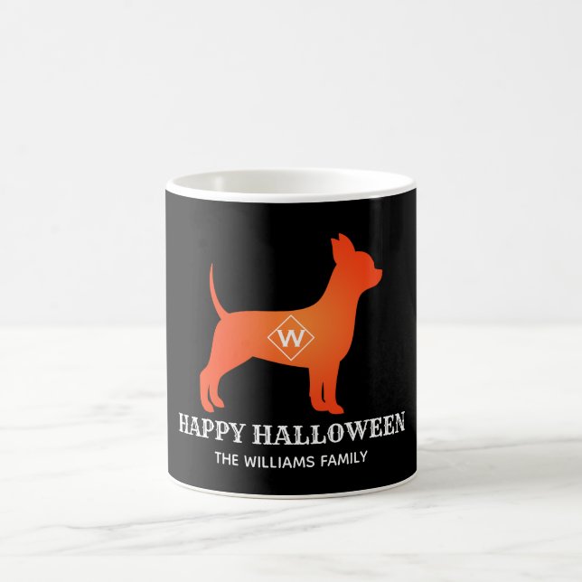 Orange Chihuahua Happy Halloween Familienname Kaffeetasse (Mittel)