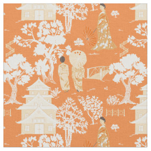 Orange Chinoiserie Pagodas Stoff