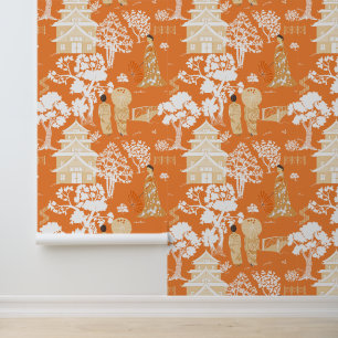 Orange Chinoiserie Pattern Tapete