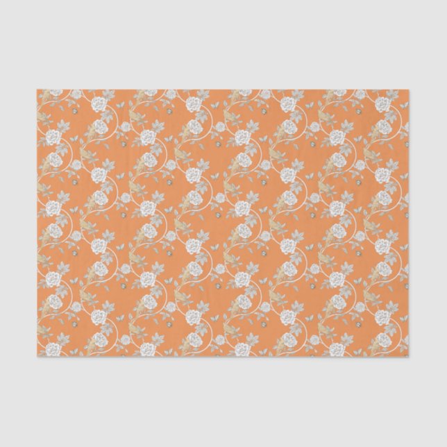 Orange Chinoiserie Rose Muster Seidenpapier (Vorderseite)