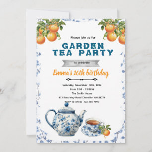 Orange Chinoiserie-Teeparty-Einladung Einladung