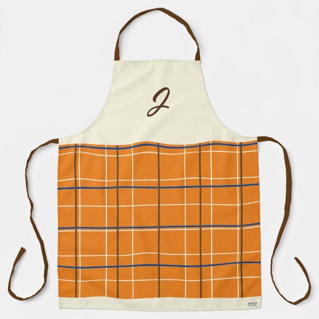 Orange Chocolate Cream Grid Boho Muster Monogram Schürze (Vorderseite)