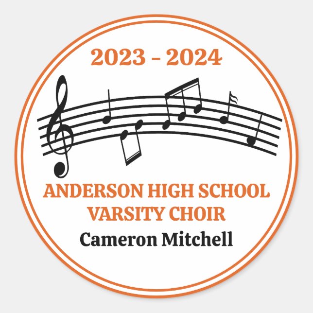 Orange Choir Custom High School Graduation Party Runder Aufkleber (Vorderseite)