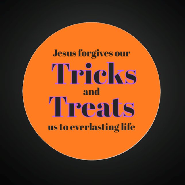 Orange Christlich Gospel Halloween Trick oder Tref Runder Aufkleber (Share the love of Jesus and the gospel with this Orange and black Halloween trick or treat sticker. )