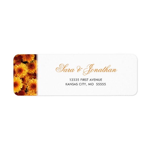Orange Chrysanthemen| Hochzeiten - Rücksendeadress (Vorne)