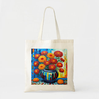 Orange Chrysanthemen in Vase Tragetasche