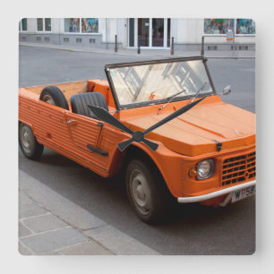 Orange Citroen Mehari Quadratische Wanduhr