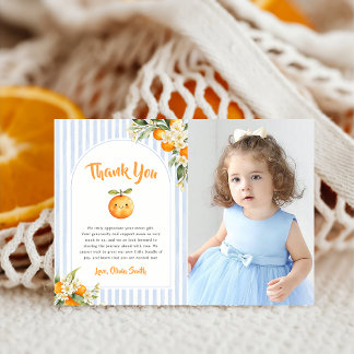 Orange Citrus Baby Shower Foto Dankeskarten