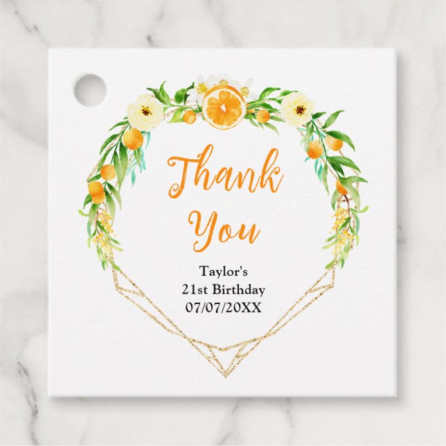 Orange Citrus Birthday Party Danke Geschenkanhänger (Vorderseite)