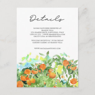 Orange Citrus Blossom Watercolor Hochzeitdetails Begleitkarte