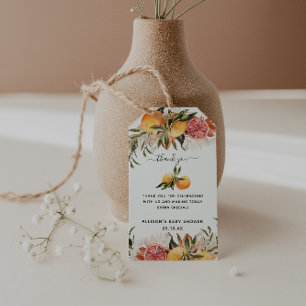 Orange Citrus Botanical   Babydusche Vielen Dank Geschenkanhänger