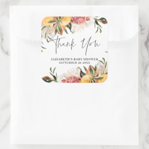 Orange Citrus Botanical   Geschenk für Baby Shower Quadratischer Aufkleber