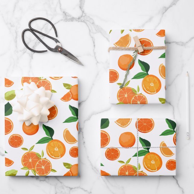 Orange Citrus Botanisches Muster Geschenkpapier Set (Vorderseite)