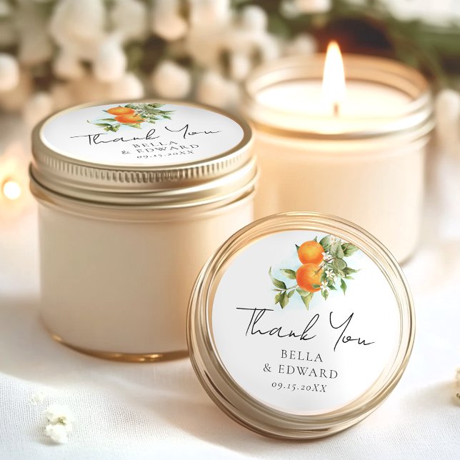 Orange Citrus Danke Hochzeit Runder Aufkleber (Von Creator hochgeladen)