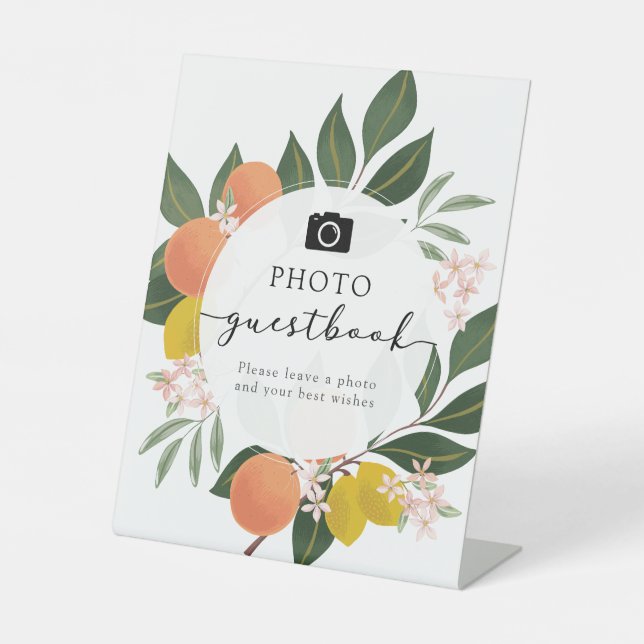 Orange Citrus Foto Guestbook-Zeichen Sockelschild (Vorderseite)
