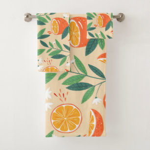 Orange Citrus Frucht Retro Muster Badhandtuch Set