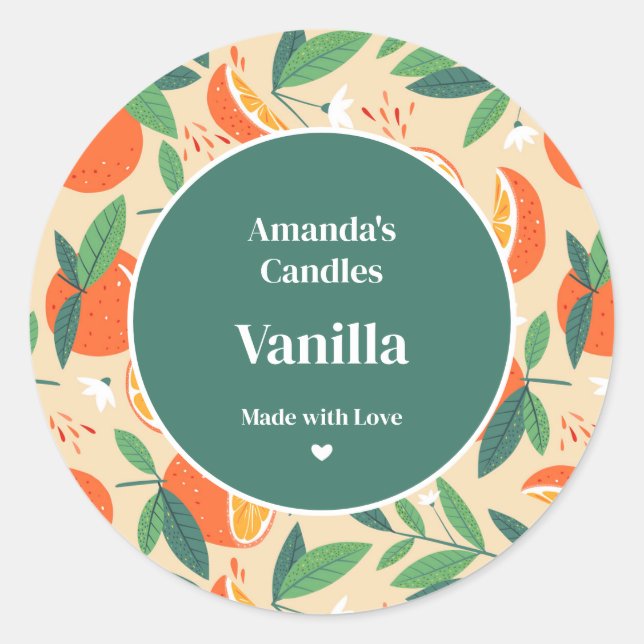 Orange Citrus Frucht Retro Muster Candle Craft Runder Aufkleber (Vorderseite)