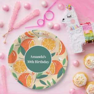 Orange Citrus Frucht Retro Muster Geburtstag Pappteller