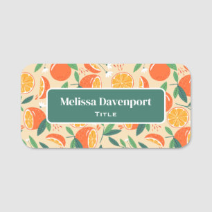 Orange Citrus Frucht Retro Muster Namensschild