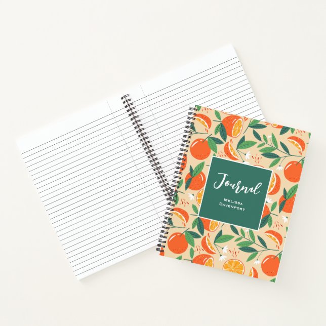 Orange Citrus Frucht Retro Muster Notizbuch (Innenseite)