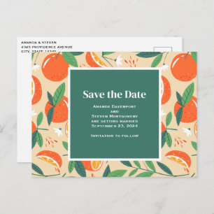 Orange Citrus Frucht Retro Muster Save the Date Einladungspostkarte